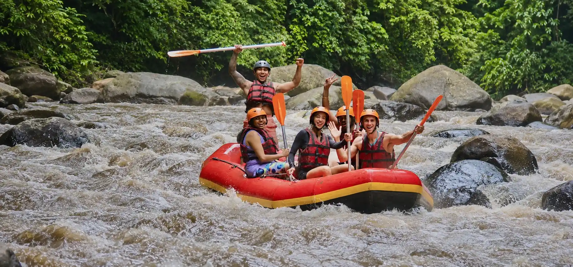 White water rafting on Ayung River in Ubud with jungle scenery